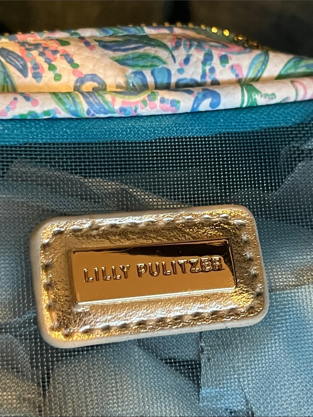 Lilly Pulitzer Turquoise Mesh Cosmetic Pouch with Floral Trim Set of 2 - NWT
